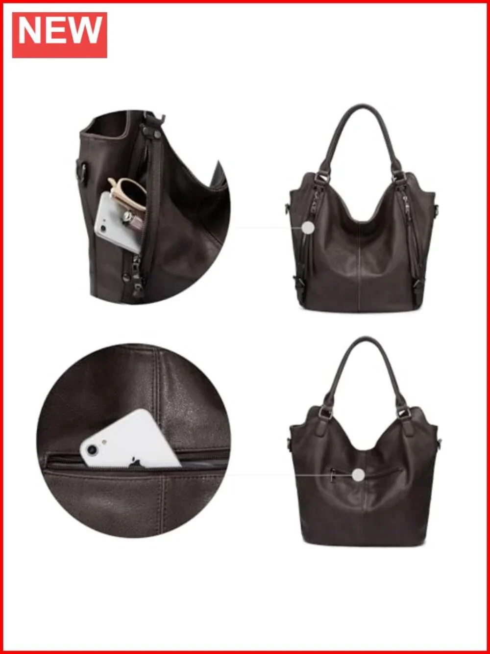 PU Leather Hobo Bag Large Tote Crossbody Shoulder Purse